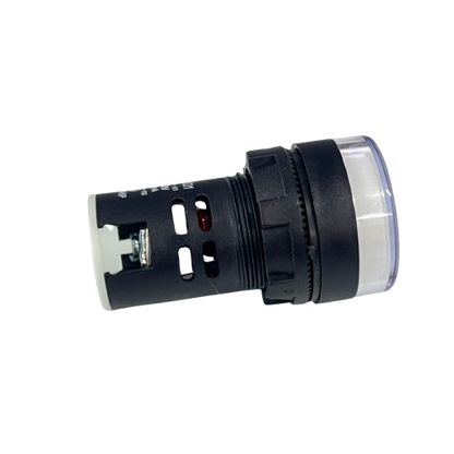 Denko Pilot light 220v WHITE 22mm industrial panel mount indicator with clear white lens and black body