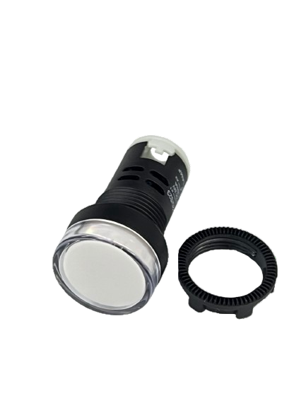 Grippes Pilot light 24V DC WHITE 22mm industrial panel indicator with white lens and black housing