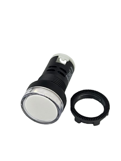 Grippes Pilot light 24V DC WHITE 22mm industrial panel indicator with white lens and black housing