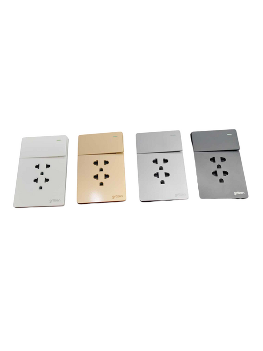 Grazen 2 Gang Outlet with Ground with 1 Way Switch with Plate Cover 16A 220V Available In Black, White Grey and Black GW-008