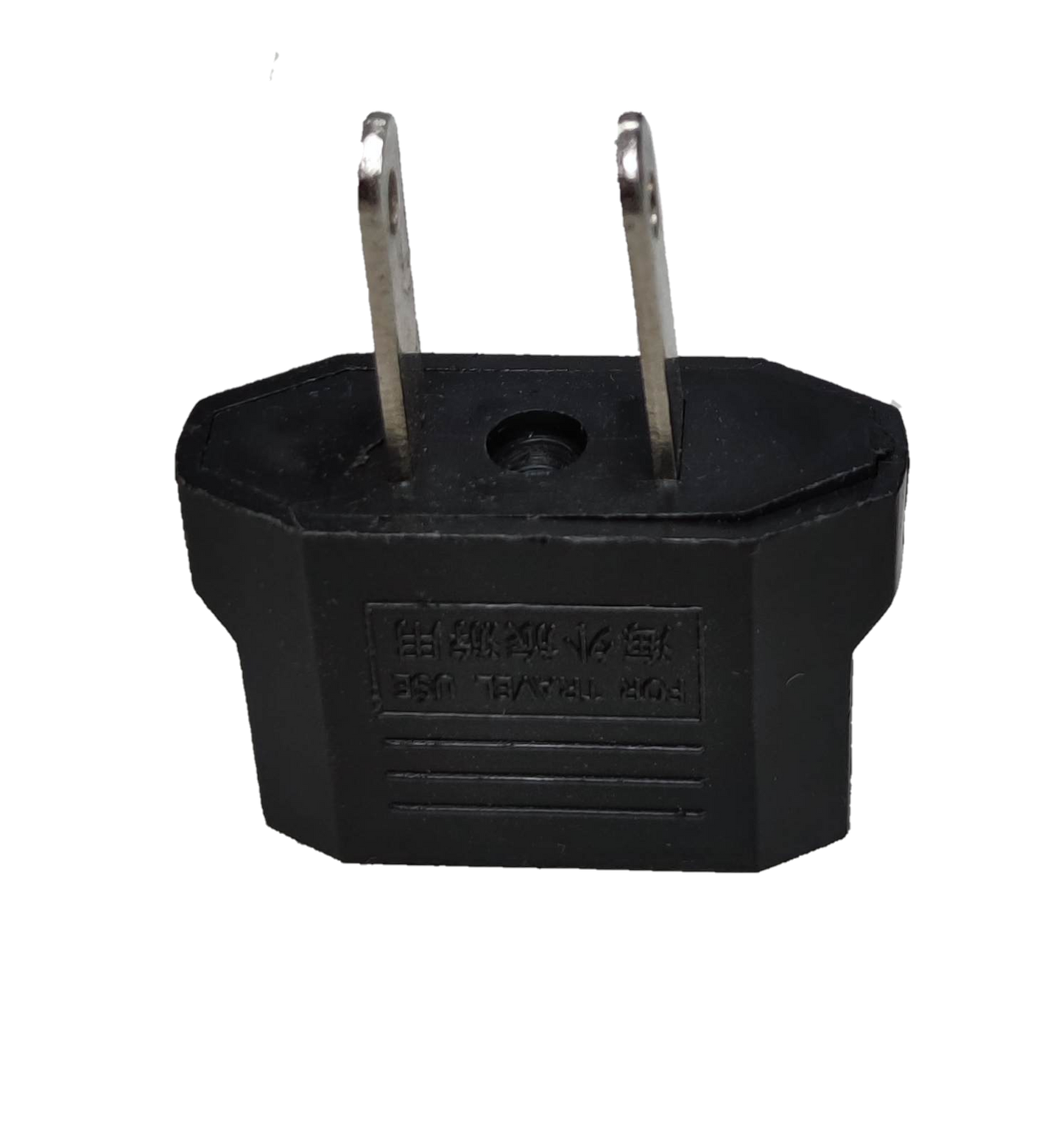 Adaptor Round to Flat Pin 2A 220V black travel adapter from China with two flat metal pins