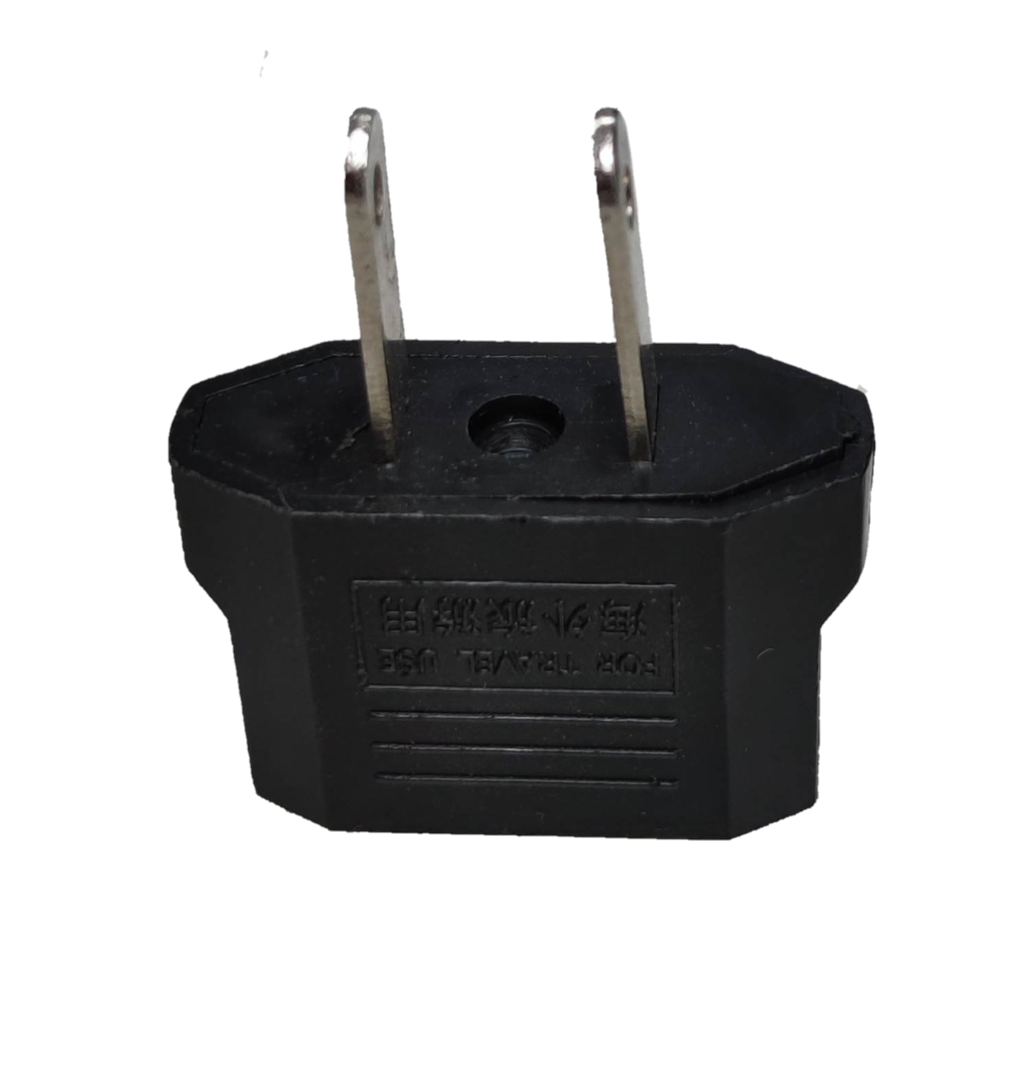 Adaptor Round to Flat Pin 2A 220V black travel adapter from China with two flat metal pins