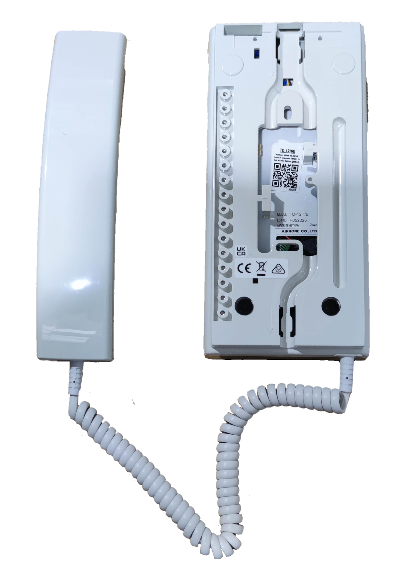 Aiphone 12 station intercom system white handset with coiled cord and base unit for communication
