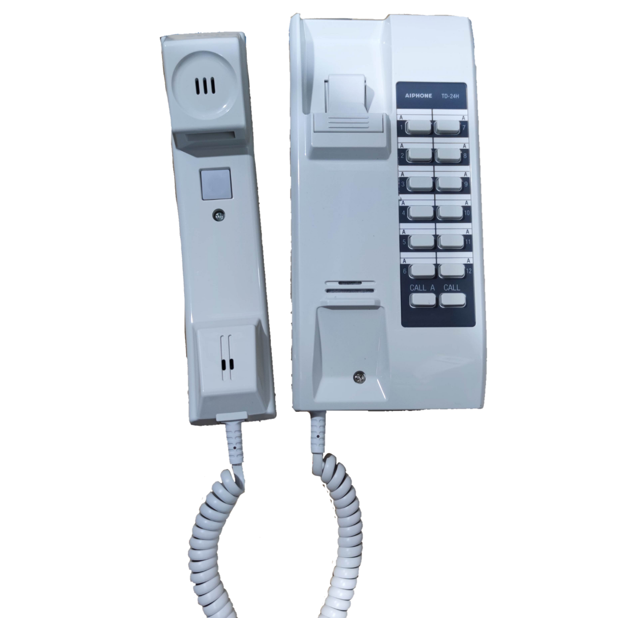 Aiphone 24 station intercom system white wall-mounted telephone with handset and multiple call buttons