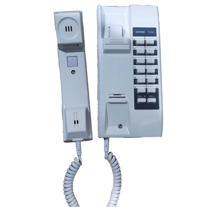 Aiphone 24 station intercom system white wall-mounted telephone with handset and multiple call buttons
