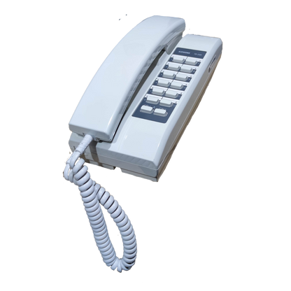 Aiphone 24 station intercom system with white handset and multiple buttons for security communication