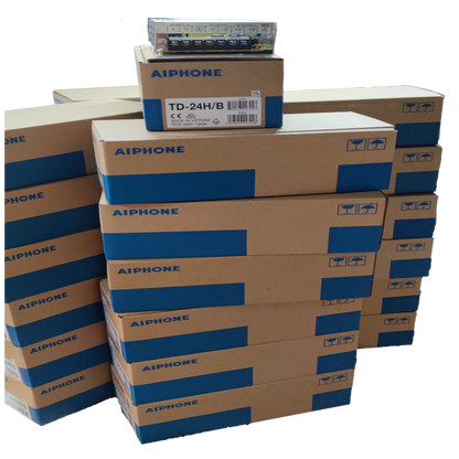 Stack of Aiphone boxes containing Aiphone 24 Sub station intercom system for security and communication