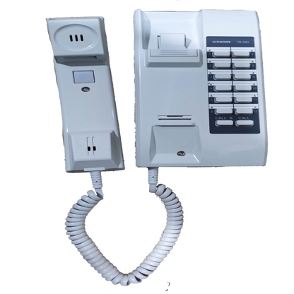 Aiphone 24 Sub station intercom system white wall-mounted handset with multiple buttons and coiled cord