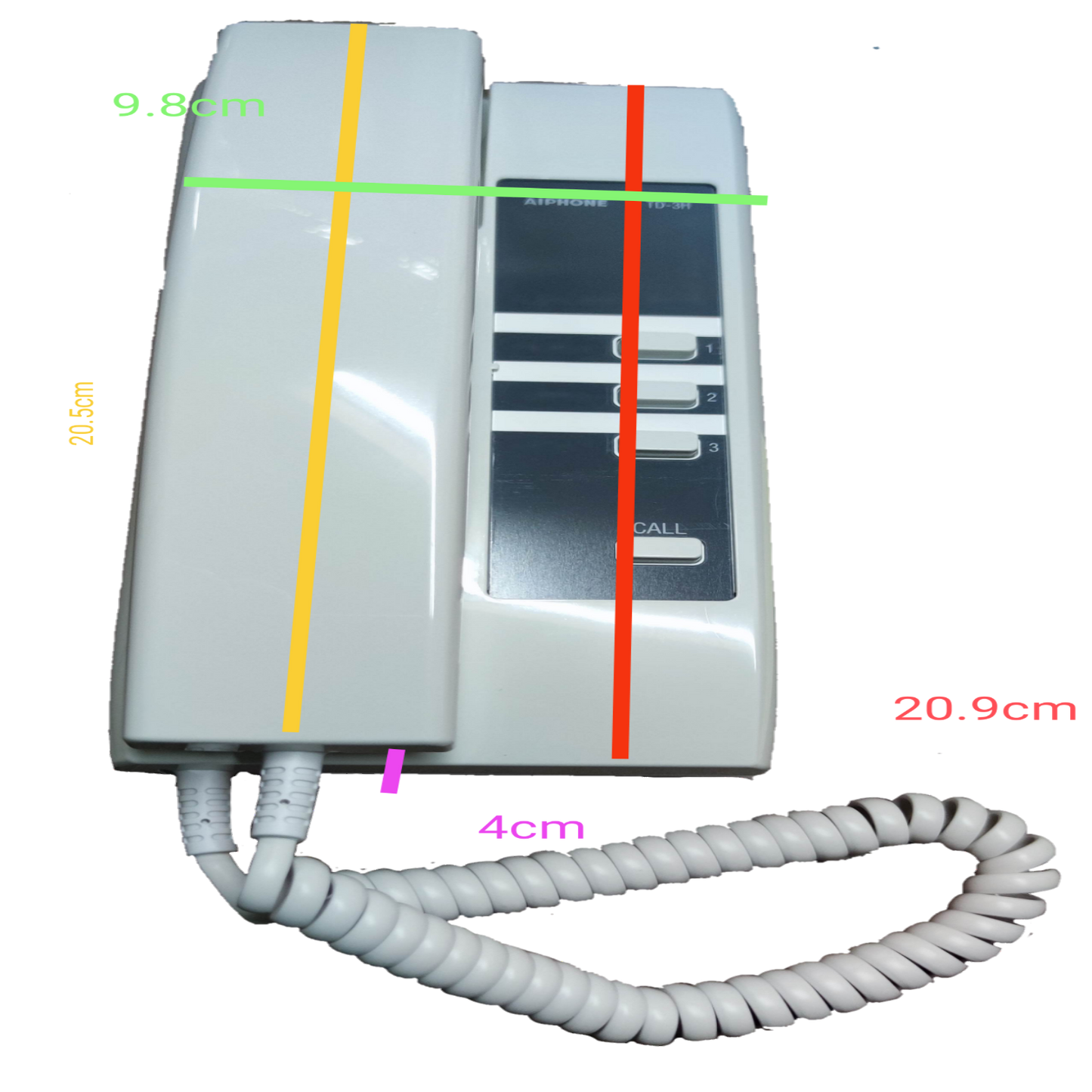Aiphone 3 station intercom system white wall-mounted handset with buttons and coiled cord