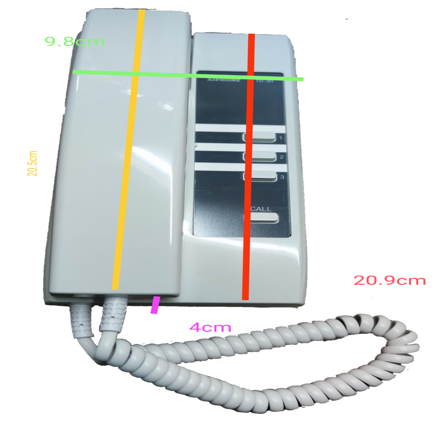 Aiphone 3 station intercom system white wall-mounted handset with buttons and coiled cord