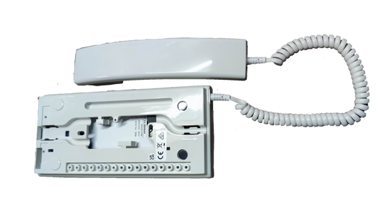 Aiphone intercom master unit with white handset and coiled cord for CCTV and security system