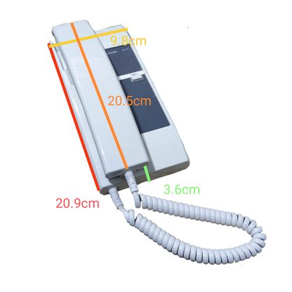 Aiphone intercom substation TD-1H white wall-mounted telephone handset with coiled cord and dimension markings