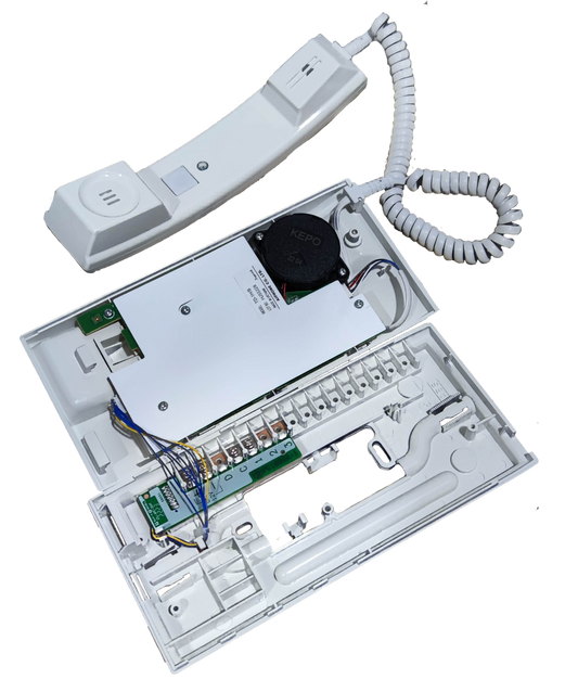 Aiphone intercom substation TD-1H open view showing handset and internal wiring for security system