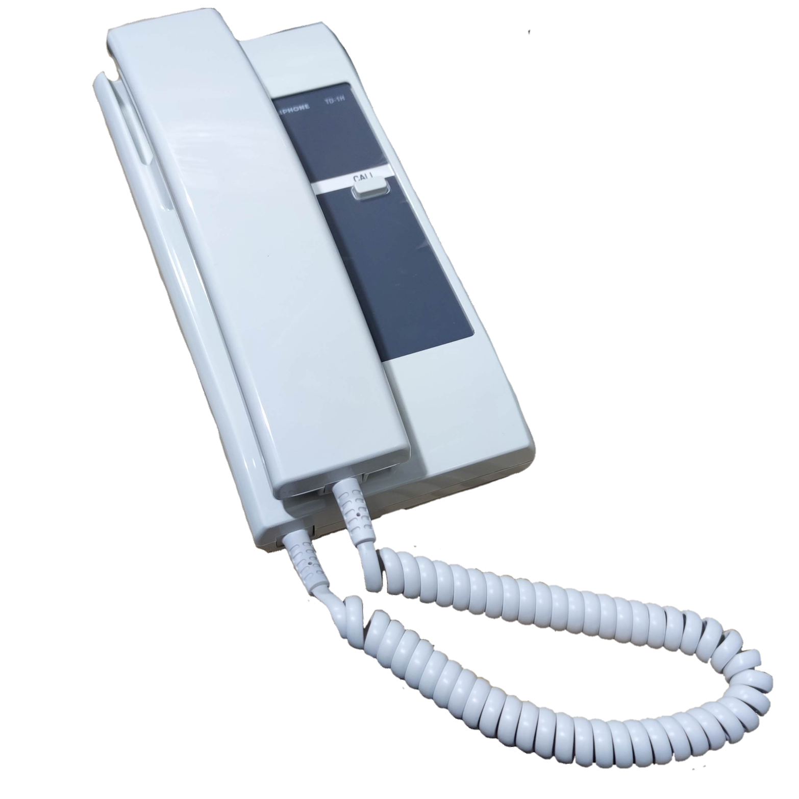 White Aiphone intercom substation TD-1H with handset and coiled cord for security communication