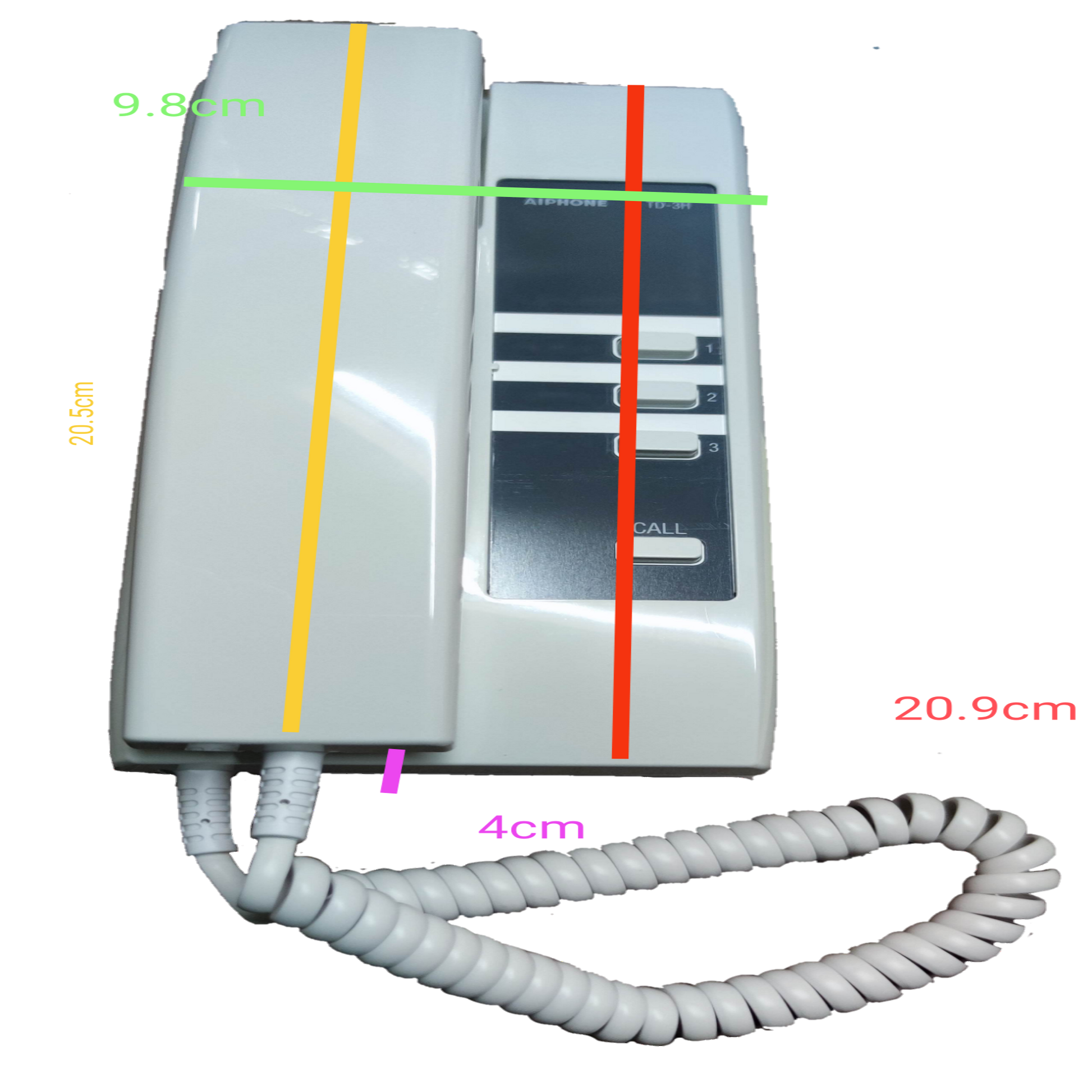 Aiphone intercom system wall-mounted phone unit with coiled cord and multiple buttons