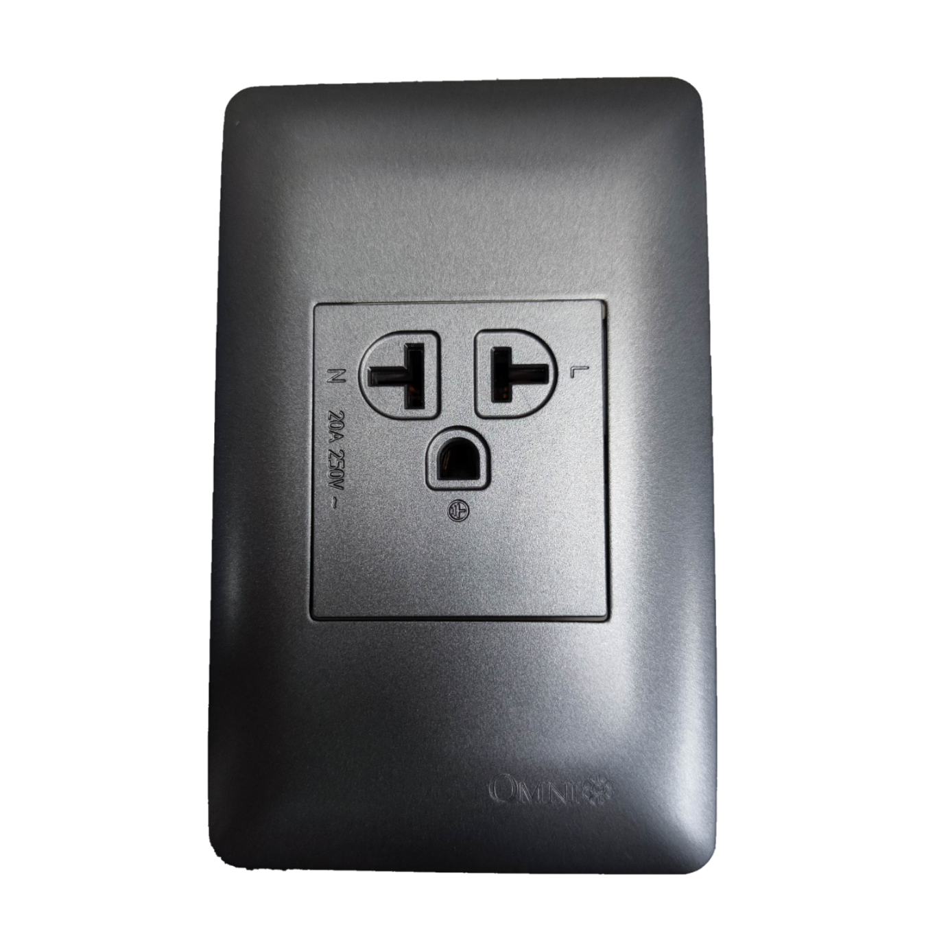 Omni Aircon Outlet Tandem Outlet power plug socket with silver finish and three-pin configuration