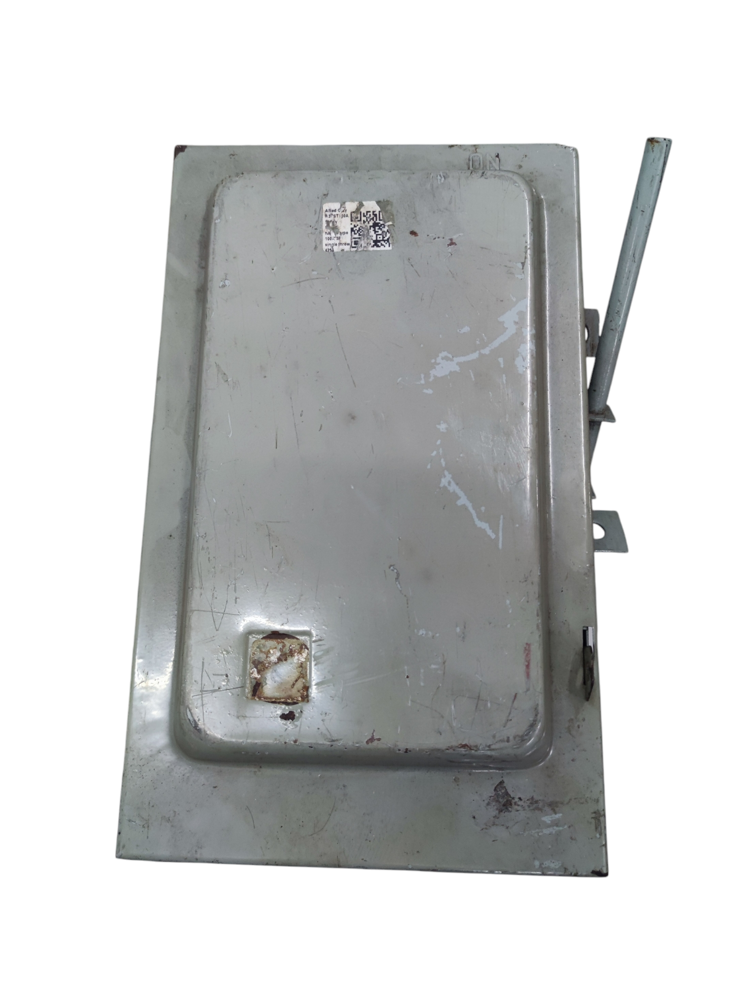 Allied 100A 3 pole safety switch electrical circuitry part in metal enclosure with lever handle
