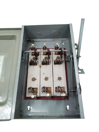 Allied 100A 3 pole safety switch electrical circuitry component with metal casing and terminals