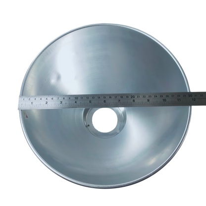 Biglite 12 inch aluminum reflector lamp cover for ceiling lights shown with measurement ruler