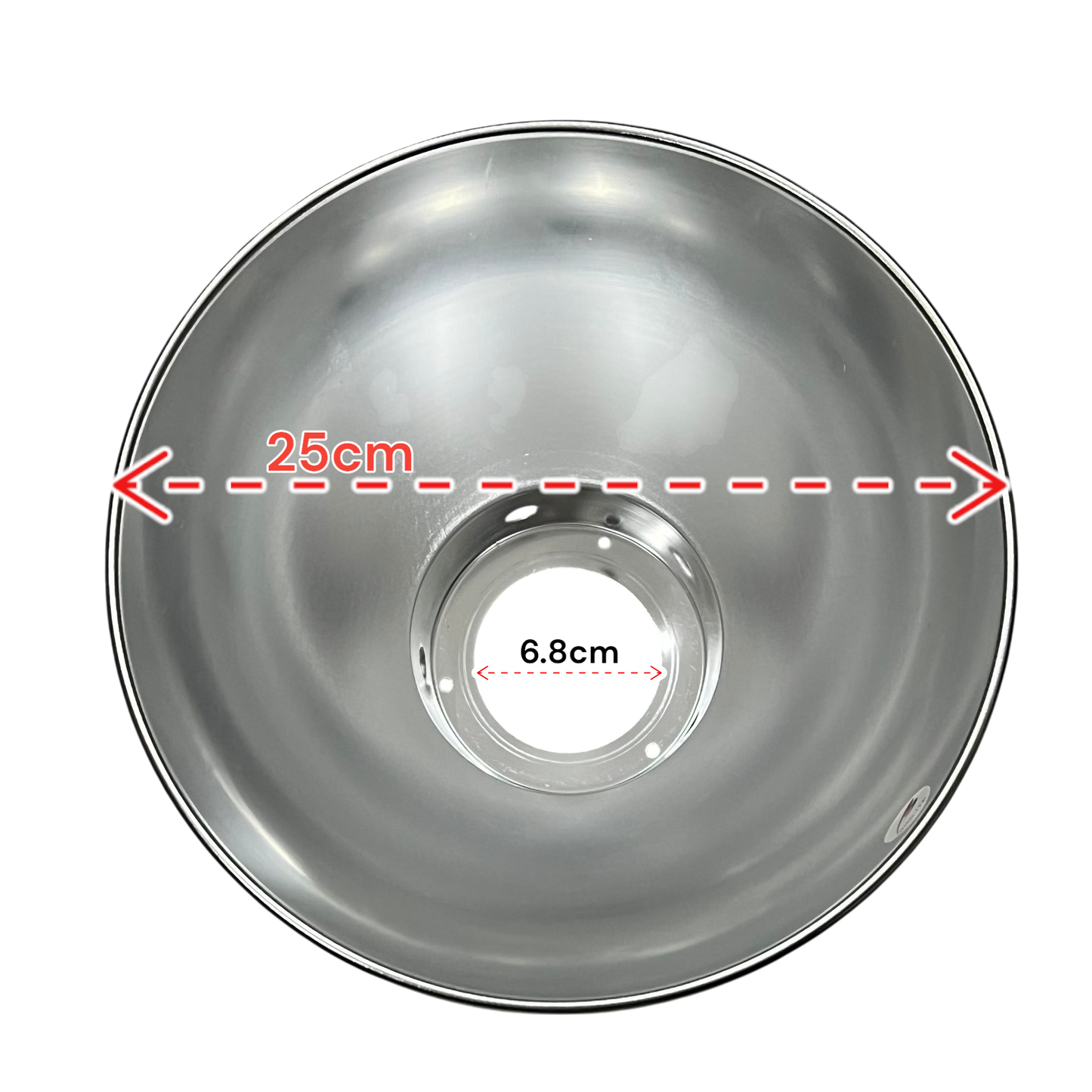 Biglite aluminum reflector lamp cover for ceiling lights with 25cm diameter in polished silver finish