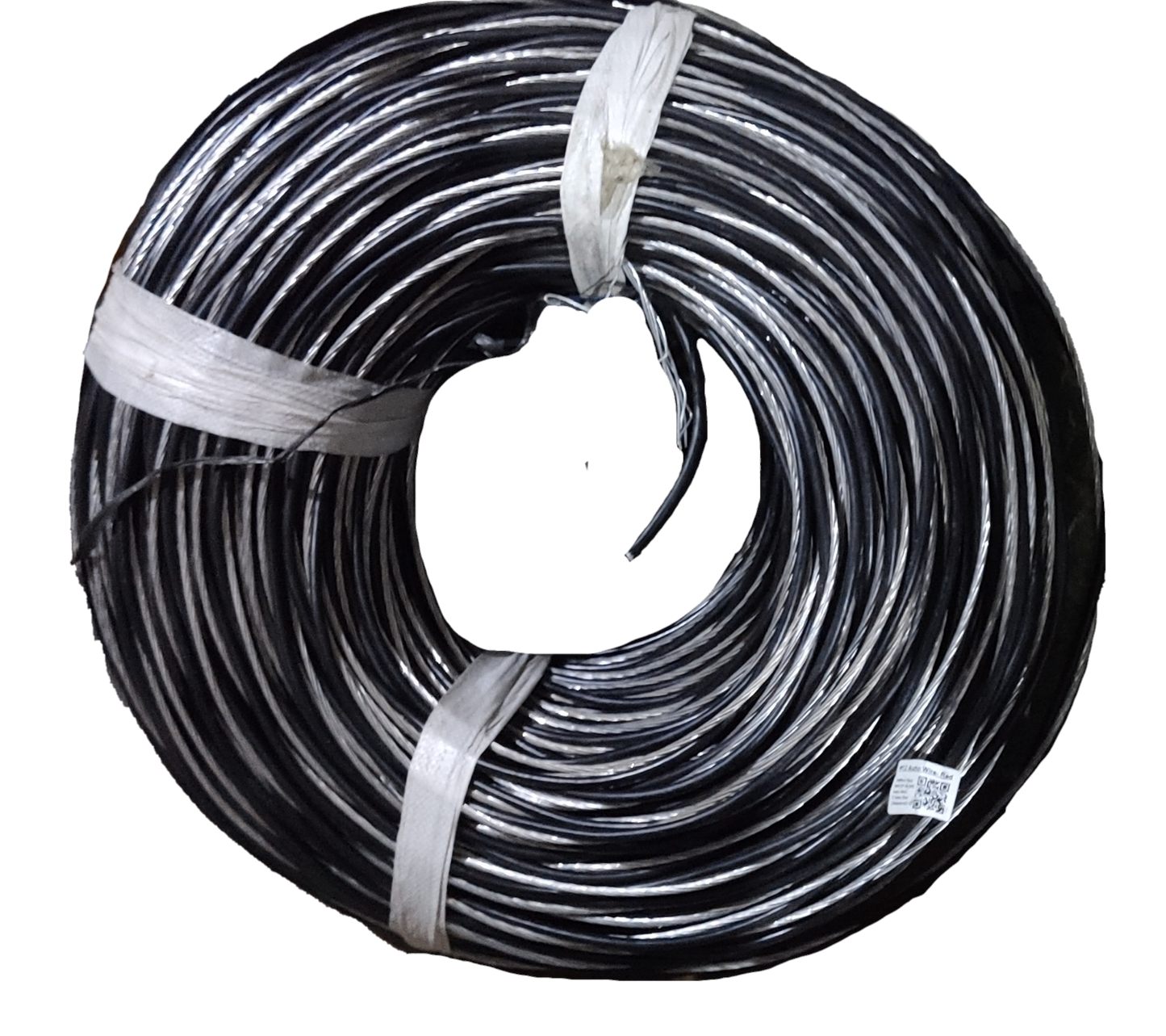Coiled Aluminum Service Drop Wire AWG 6 with black insulation secured by white ties