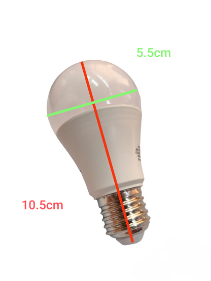 Ambi-fx 11W E27 LED bulb with standard screw base measuring 10.5 cm length and 5.5 cm diameter