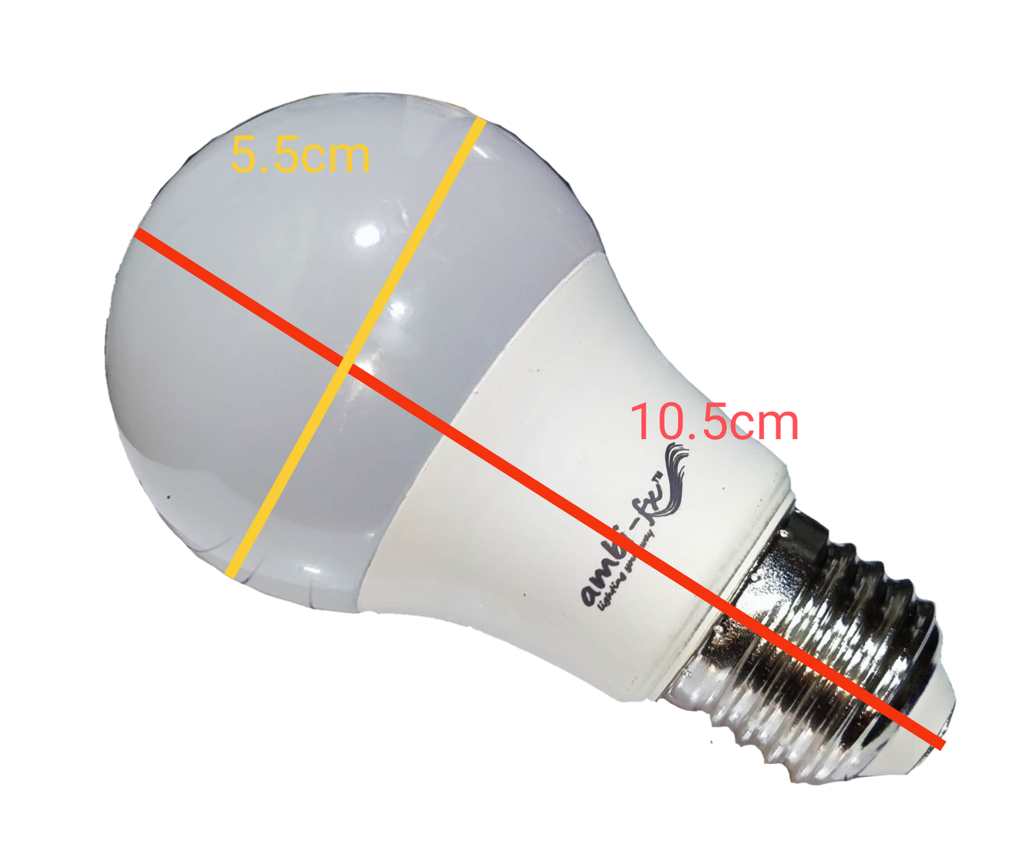 Ambi-fx 7W LED bulb E27 6000K with measurements 10.5 cm length and 5.5 cm diameter