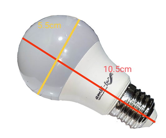 Ambi-fx 7W LED bulb E27 6000K with measurements 10.5 cm length and 5.5 cm diameter