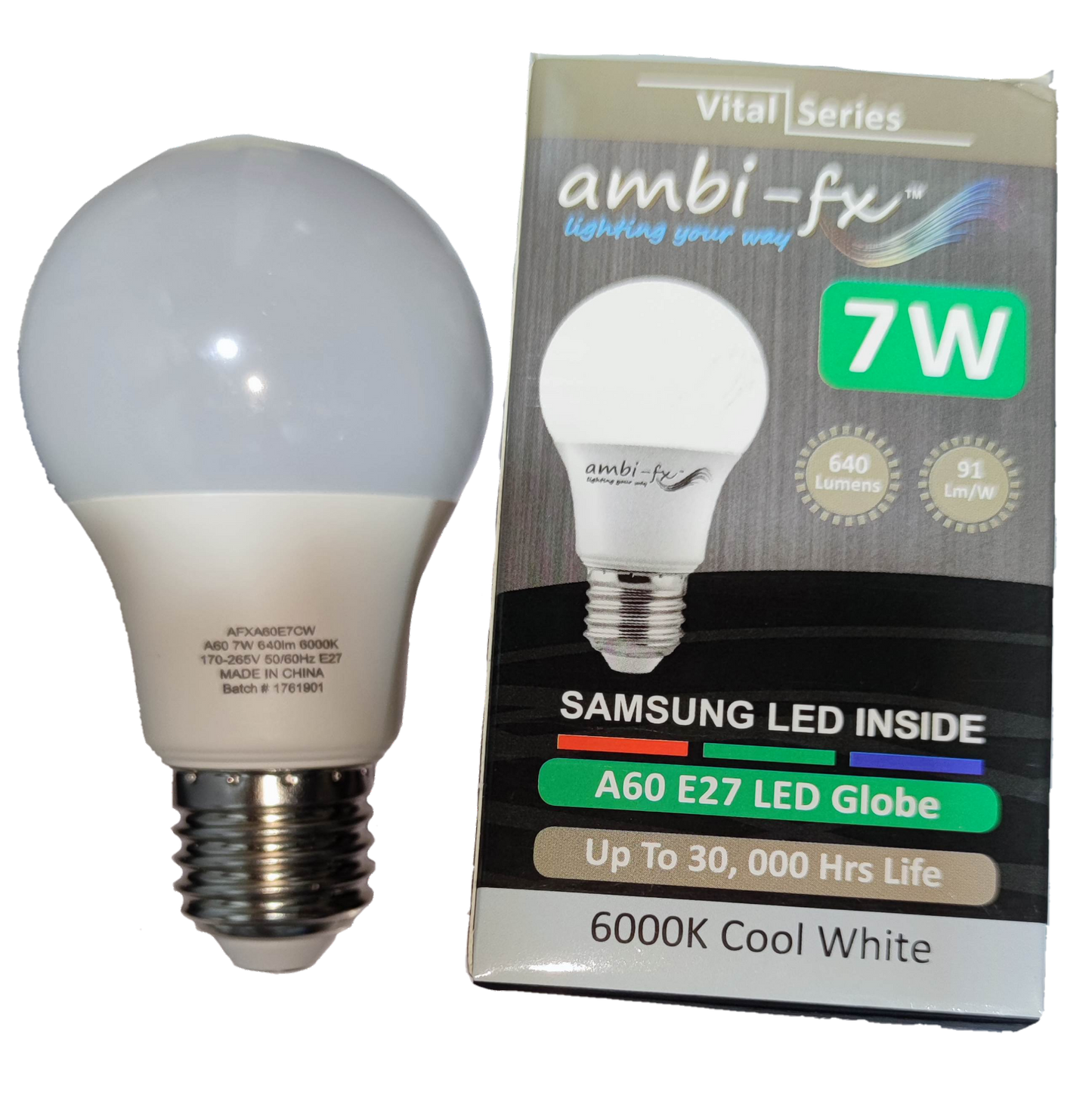 Ambi-fx 7W LED bulb E27 6000K with Samsung LED inside and cool white light output
