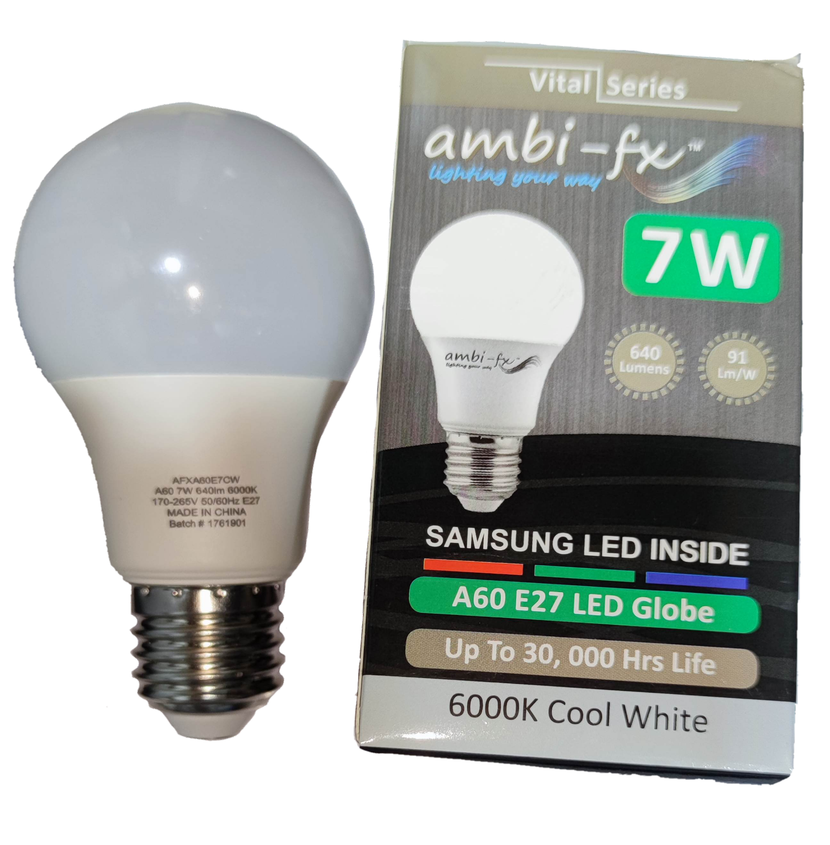 Ambi-fx 7W LED bulb E27 6000K with Samsung LED inside and cool white light output