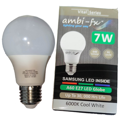 Ambi-fx 7W LED bulb E27 6000K with Samsung LED inside and cool white light output