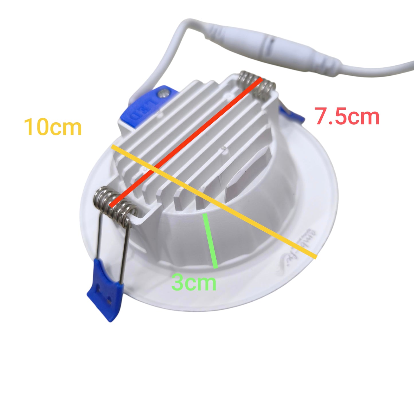 Ambi fx 7W LED Downlight 4000K Cool White recessed round downlight with rear heatsink spring clips and wire
