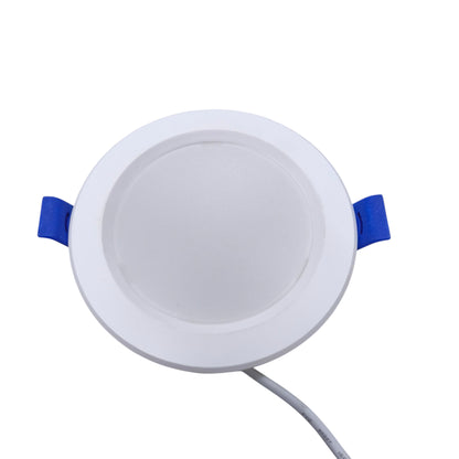 Ambi fx 7W LED Downlight 4000K Cool White recessed round slim panel with white trim blue spring clips and connector cable
