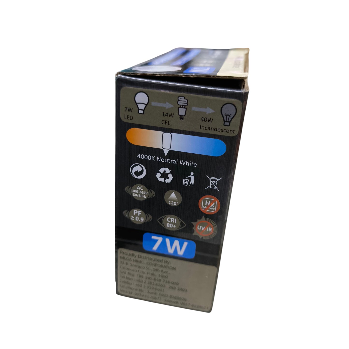 Ambi fx product box showing 7W LED Downlight 4000K Cool White with specification icons and bulb image