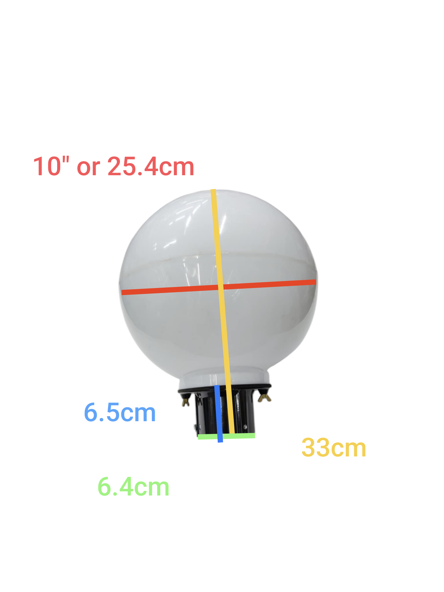 Amco 10 inch globe post connector white spherical light fixture with base measurements