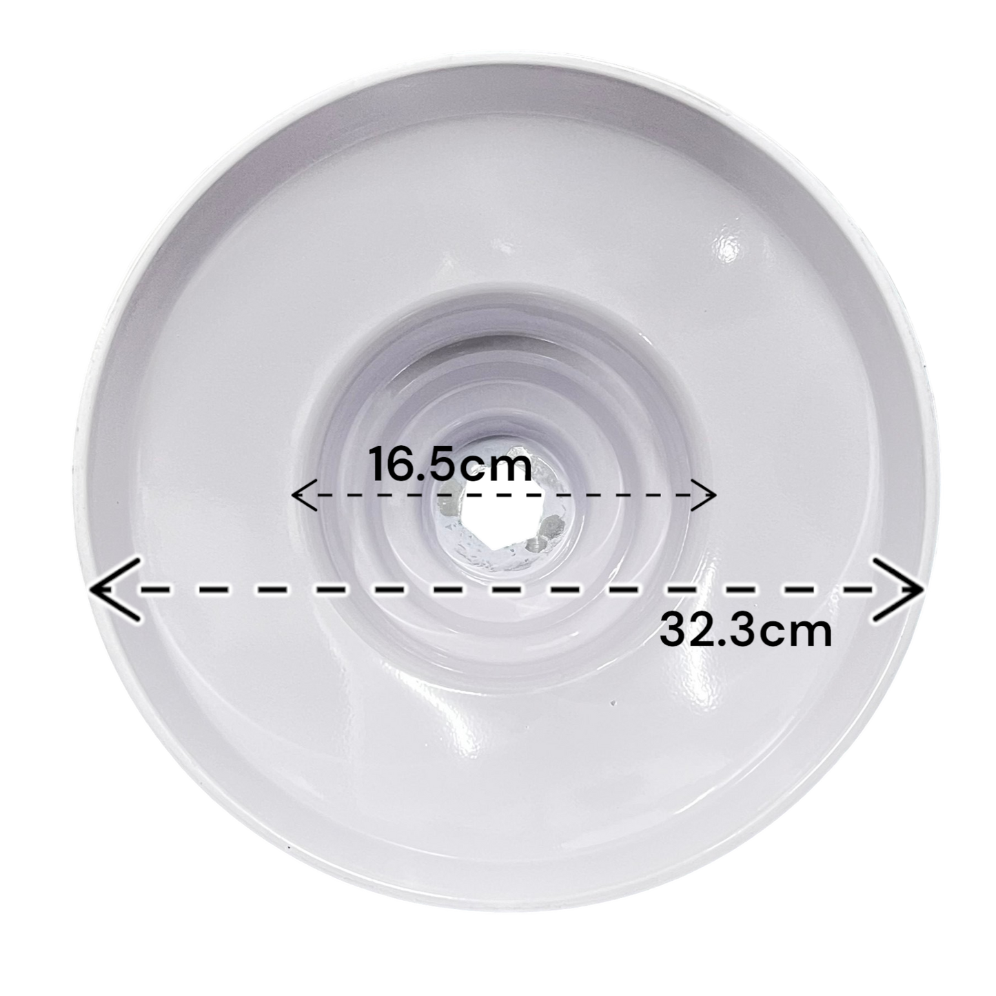Amco white light fixture cover showing dimensions for lighting installation accessories
