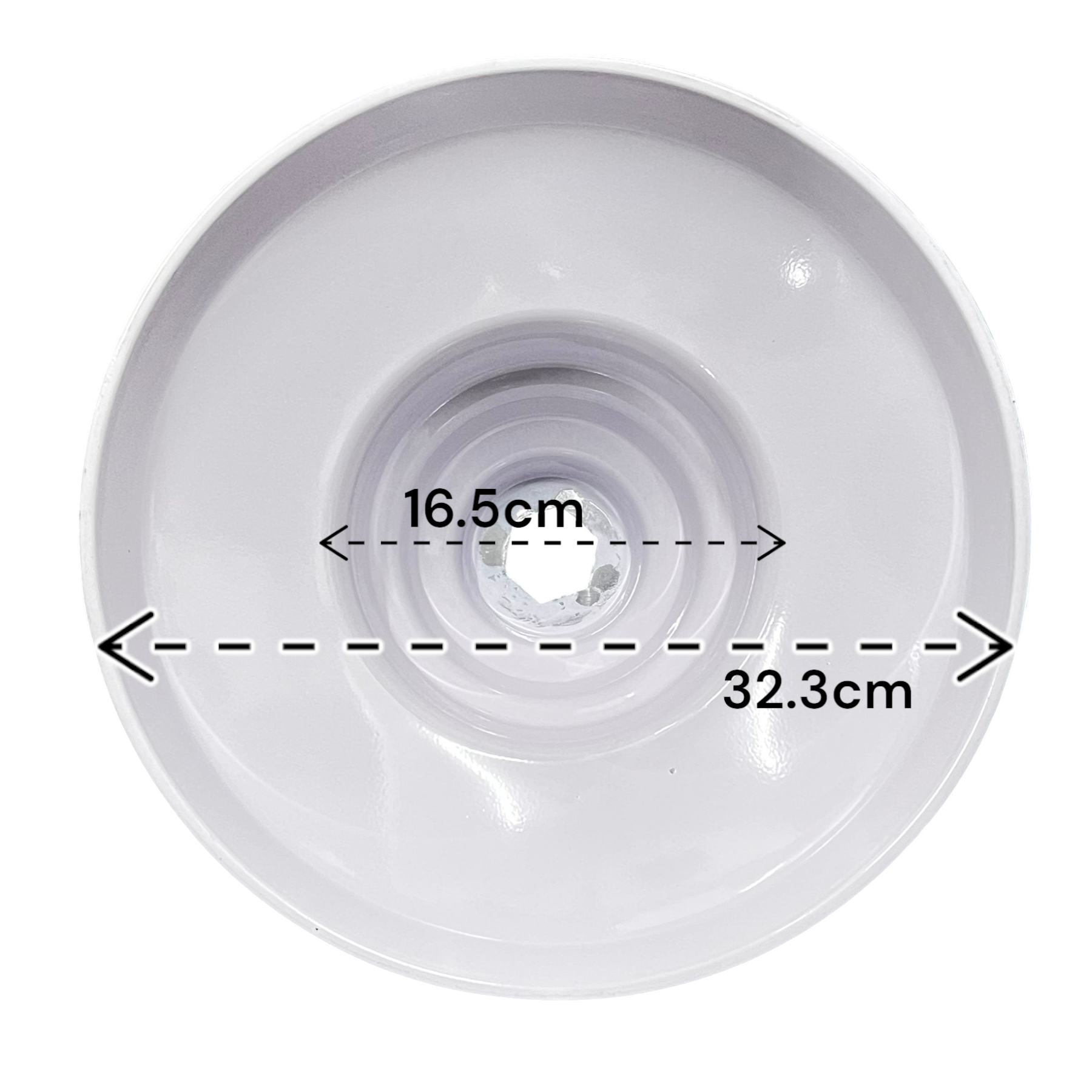 Amco white light fixture cover showing dimensions for lighting installation accessories