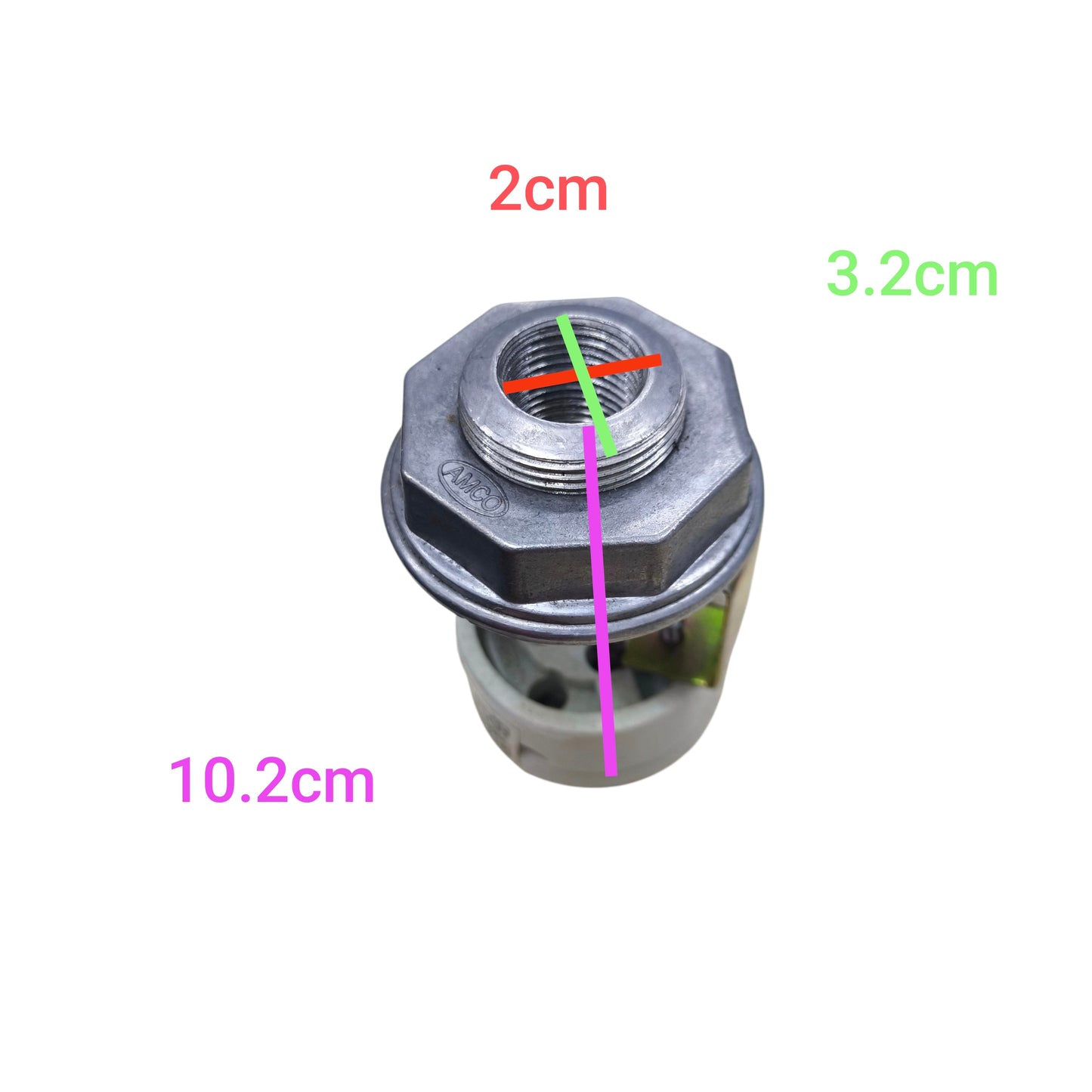 Amco E27 light socket long conduit with measurements 10.2cm by 3.2cm for lighting installations