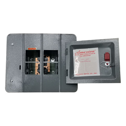 2x2 panel board for GE breakers with a secure door and metal construction for durability