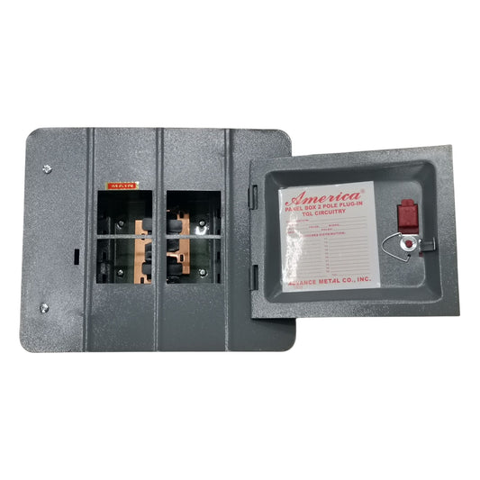2x2 panel board for GE breakers with a secure door and metal construction for durability