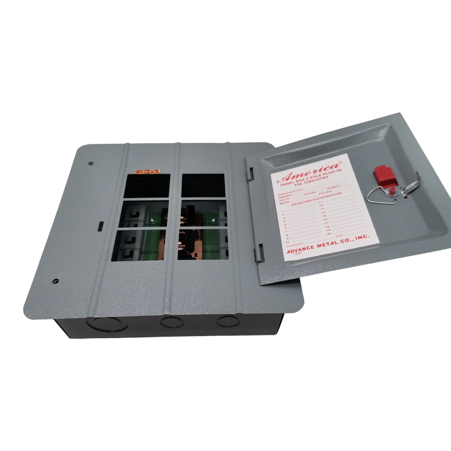 America 3X3 Panel Board 6 Holes Distribution Panel for 2 Pole Plug in Circuit Breaker 4 Branches