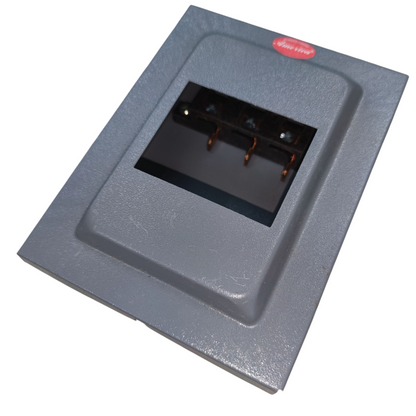 Grey metal housing with three copper stab terminals for plug-in GE TQL panel board replacement