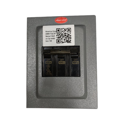 GE America 3 phase circuit breaker with enclosure, 100A, Nema 1 Box for electrical safety