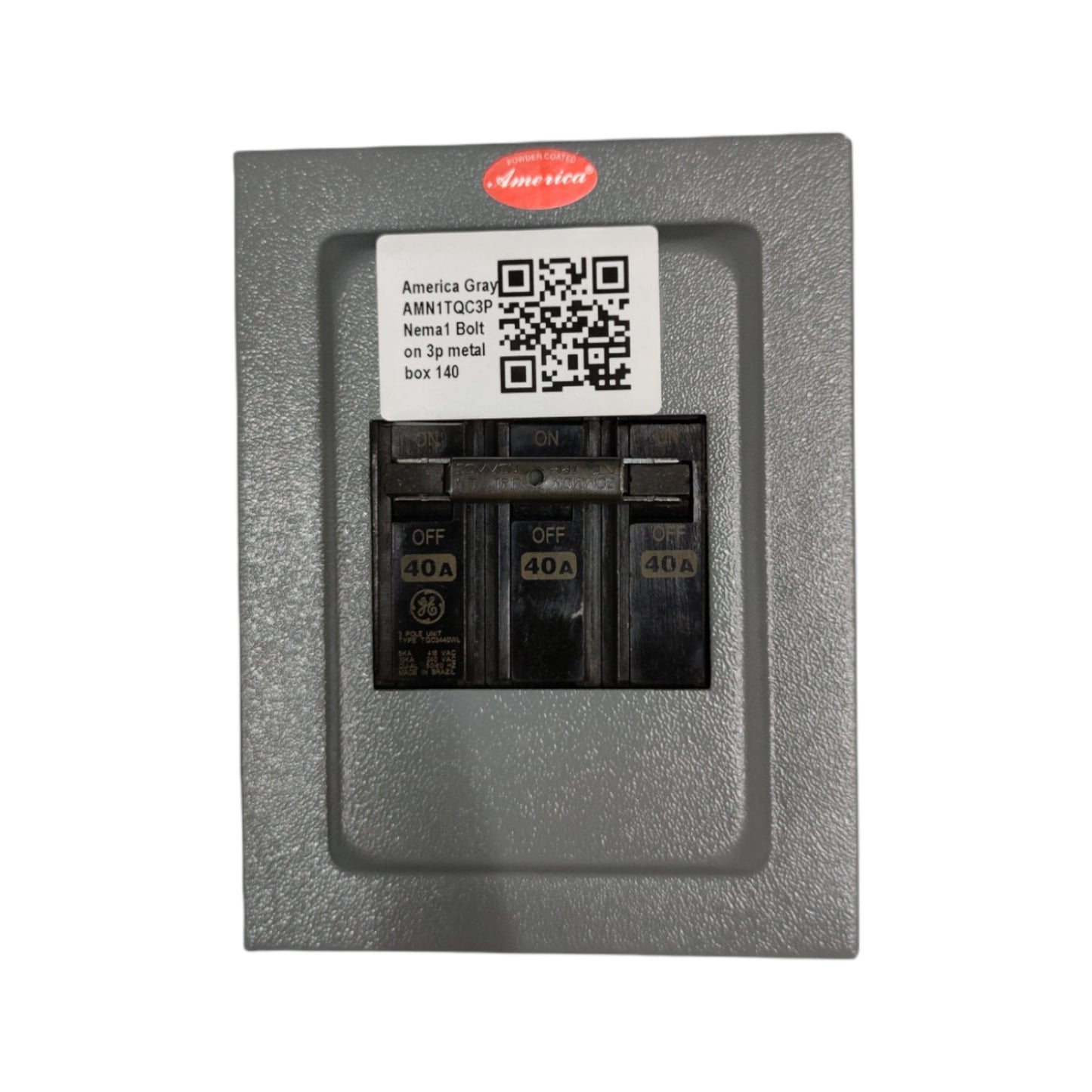 GE 3 phase circuit breaker with enclosure featuring three 40A switches for reliable electrical protection