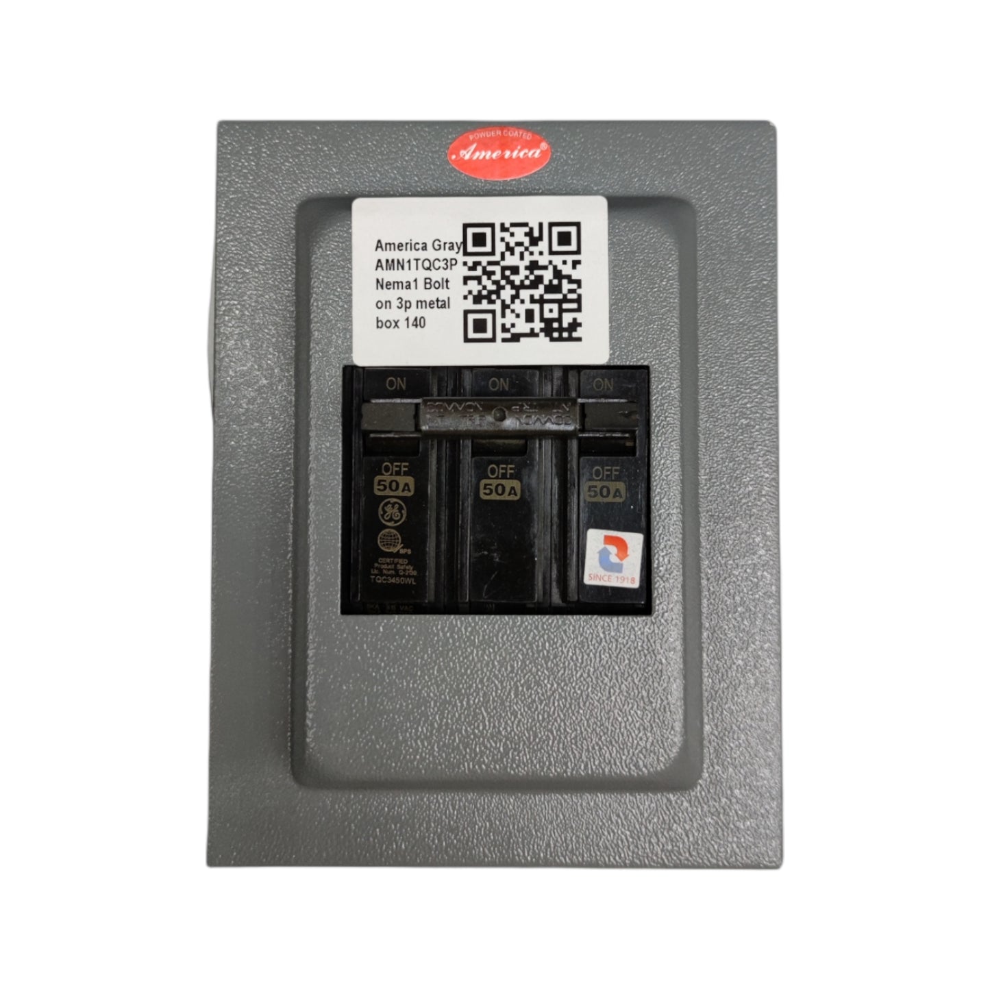 GE 3 phase circuit breaker with enclosure for reliable power distribution and safety.