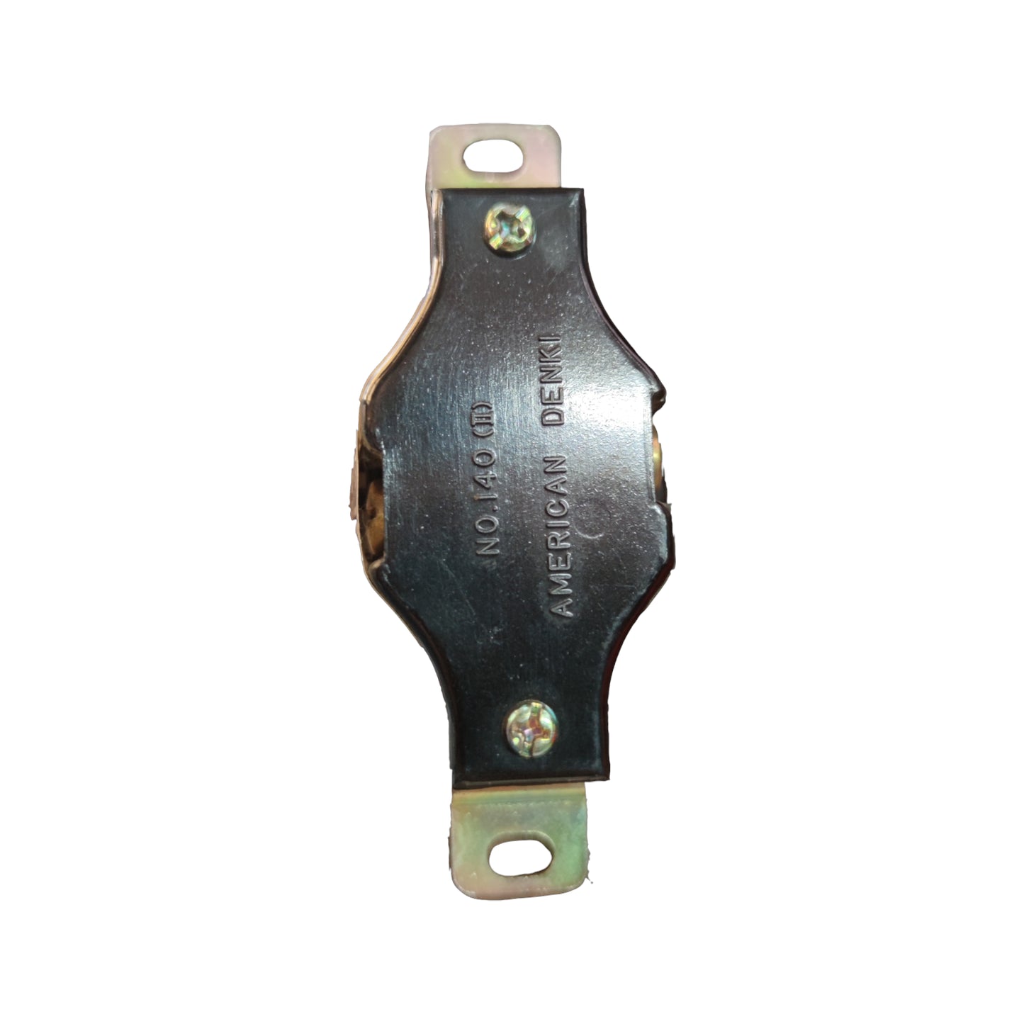 Metal component with 'American Denim' branding on a white background American Denki 2P 2 Pin 20A 220V Twistlock Outlet Twist Lock Outlet Flush Type