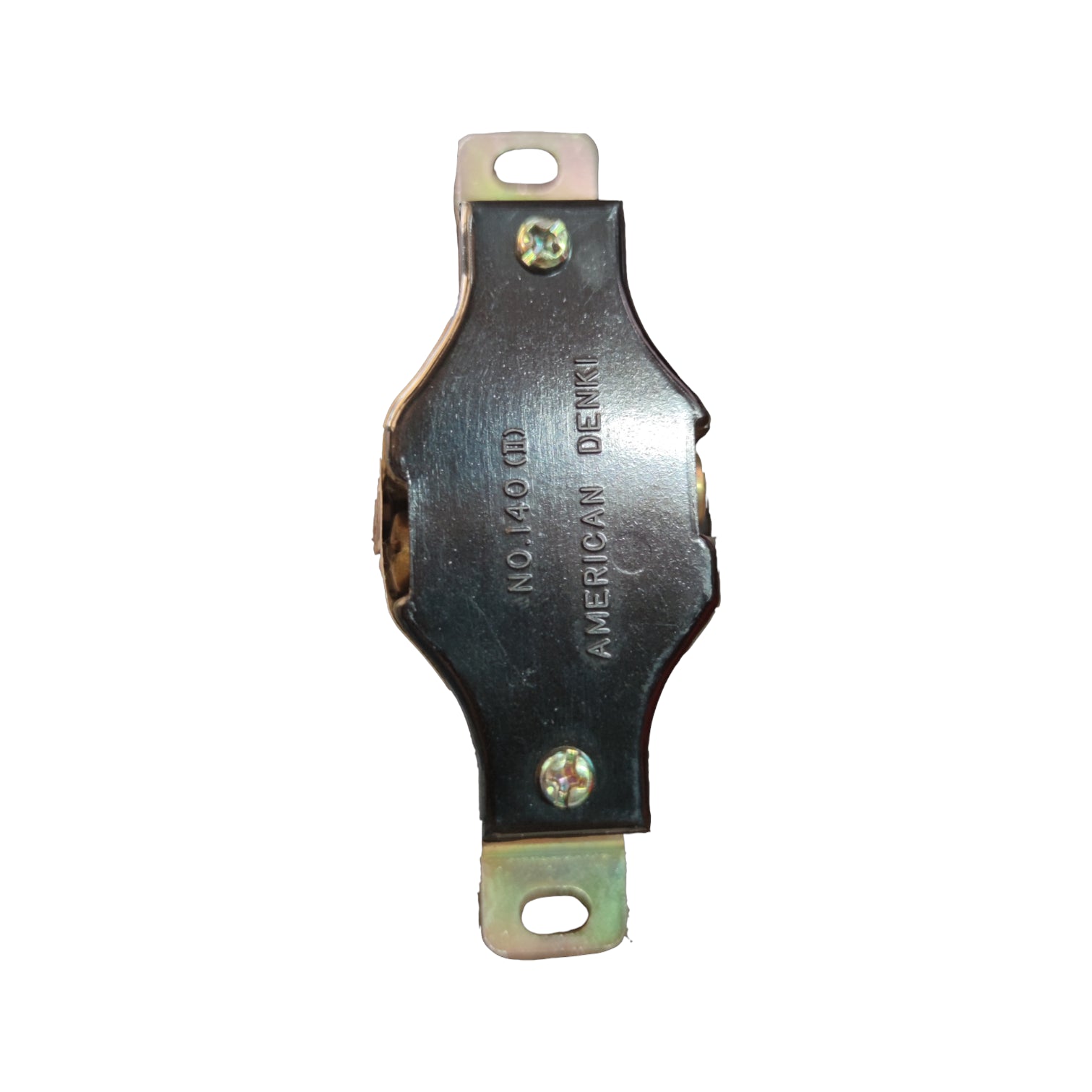 Metal component with 'American Denim' branding on a white background American Denki 2P 2 Pin 20A 220V Twistlock Outlet Twist Lock Outlet Flush Type