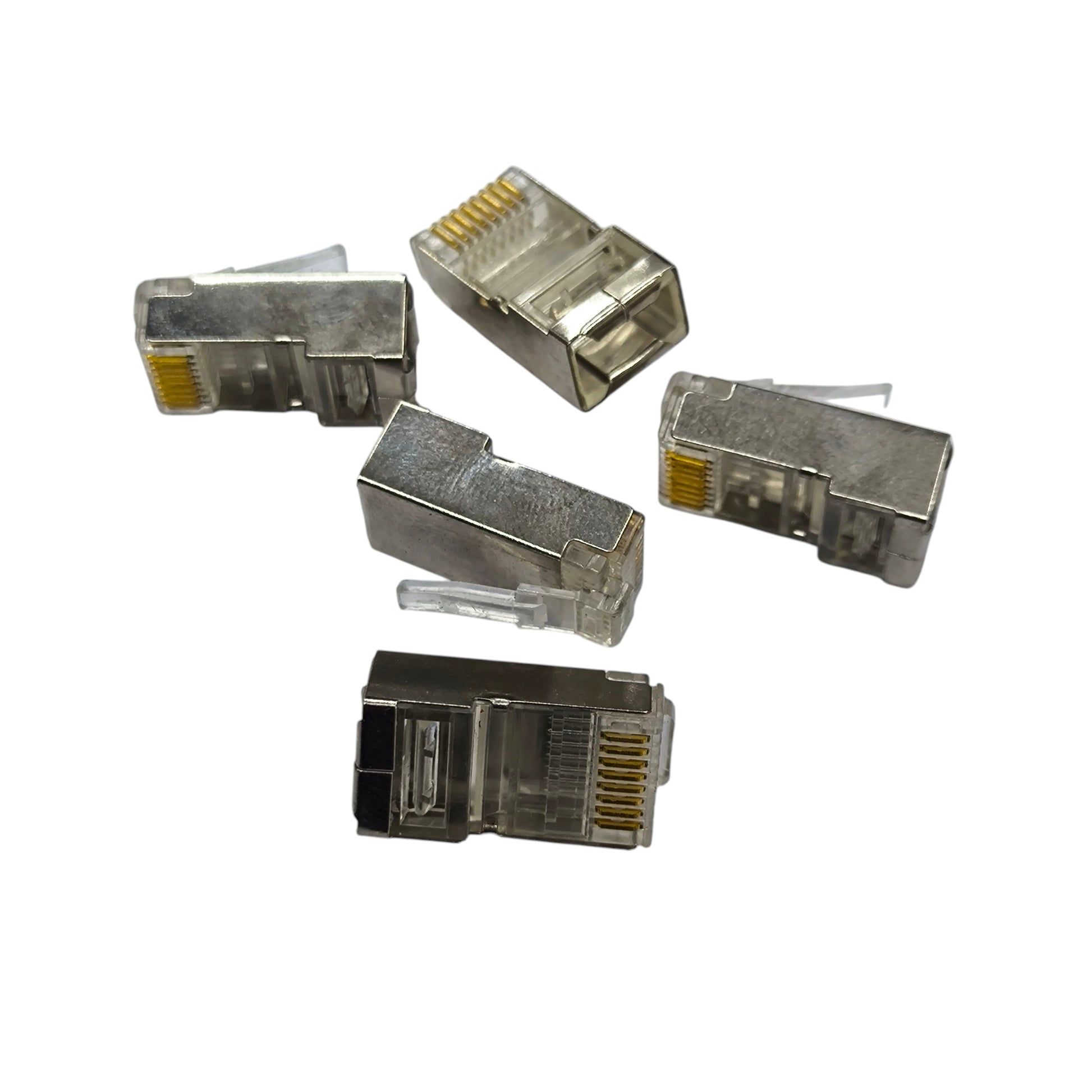AMP CAT 5e shielded RJ45 connector set with metal housing for reliable network connections