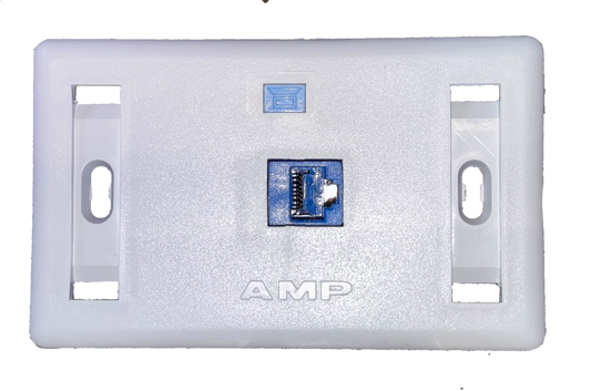 AMP cat 6 lan outlet with plate in white for high-speed network connections