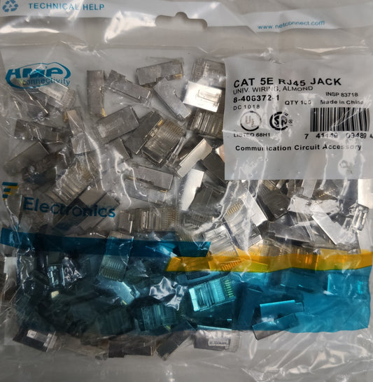 AMP CAT5e RJ45 connector pack with multiple clear connectors for network wiring
